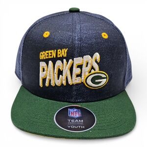 NFL Green Bay Packers Snapback Hat Youth OSFM Navy Green Denim Print New